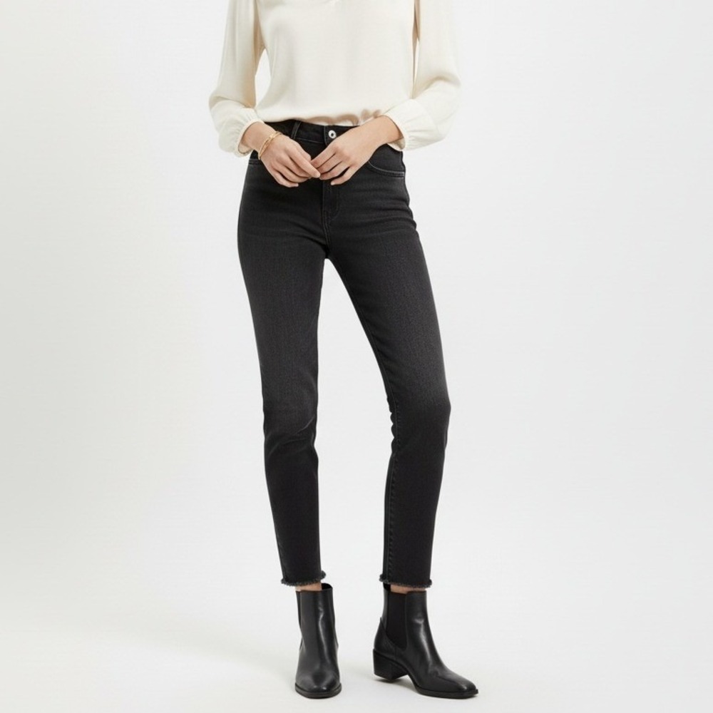 MOTHER High Waisted Looker Ankle Jeans Women 27 Night Hawk Black Raw Hem Chic